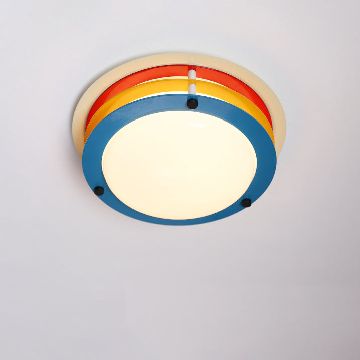 Modern Minimalist Colorful Iron Acrylic Disc Splicing LED Flush Mount Ceiling Light For Bedroom