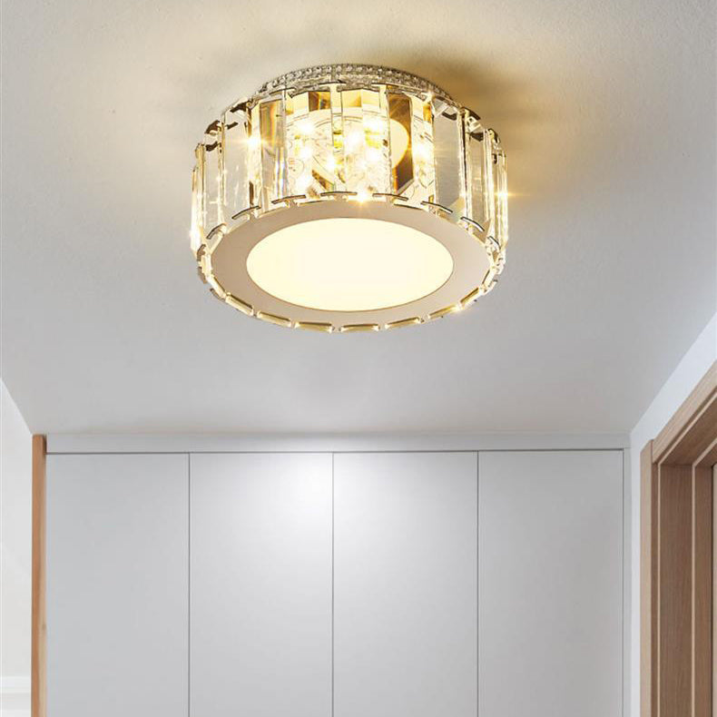 Modern Luxury Stainless Steel Radiant Prismatic Crystal Acrylic Shade LED Flush Mount Ceiling Light For Living Room