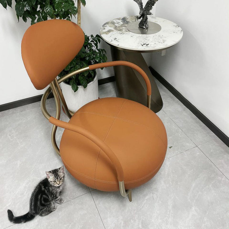 Contemporary Luxury Round Leather Steel Chair Backrest Armless For Living Room