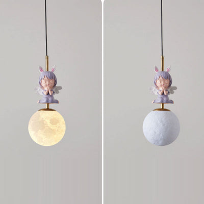 Contemporary Nordic Kids Resin Glass Round Angel 1-Light Pendant Light For Bedside