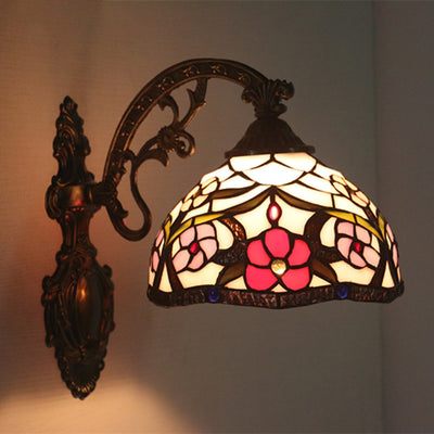 Traditional Tiffany Half Circle Hardware Stained Glass 1-Light Wall Sconce Lamp For Bedroom