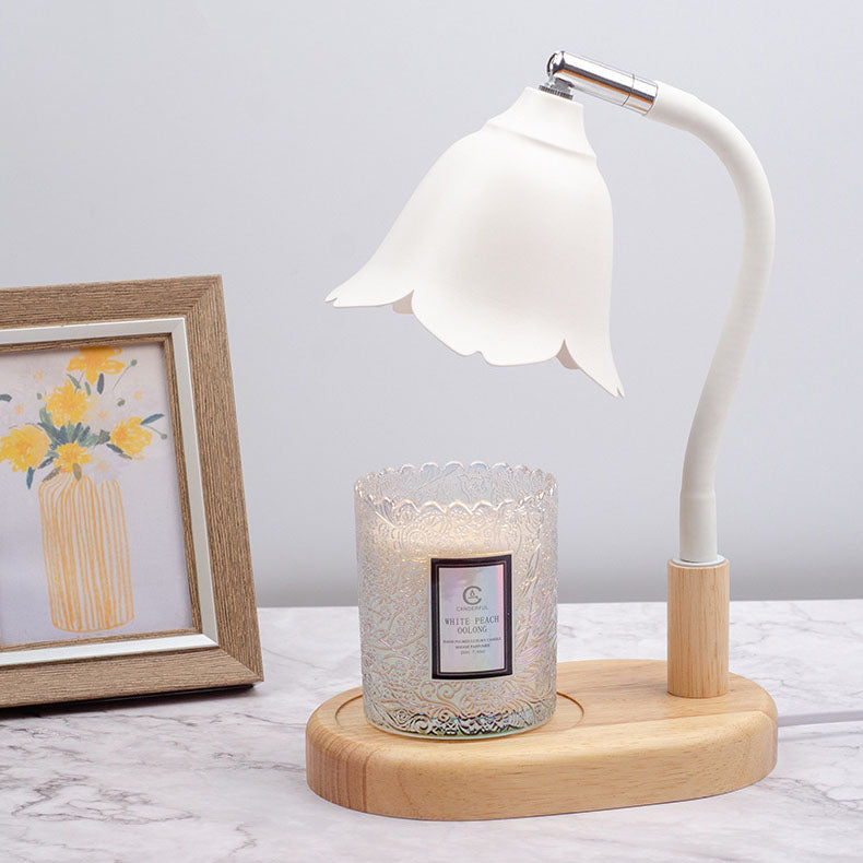 Lampe de table à 1 lumière en fer et bois floral Art déco moderne en cire fondue aromatique pour chambre à coucher 