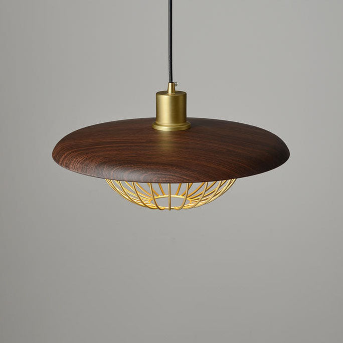 Lampe suspendue traditionnelle japonaise à 1 lumière, imitation Grain de bois, demi-cercle, cadre en fer, pour salon