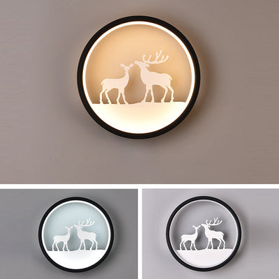 Contemporary Creative Deer Acrylic Round Shade LED Wall Sconce Lamp For Living Room