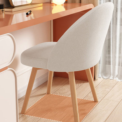 Contemporary Nordic Curved Fabric Upholstered Wood Legs Vanity Stool Backrest For Bedroom