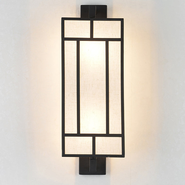 Contemporary Retro Rectangular Fabric Shade Iron 1-Light Wall Sconce Lamp For Dining Room