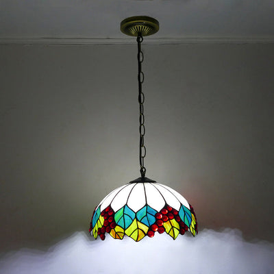 Traditional Tiffany Dome Iron Glass 1-Light Pendant Light For Living Room