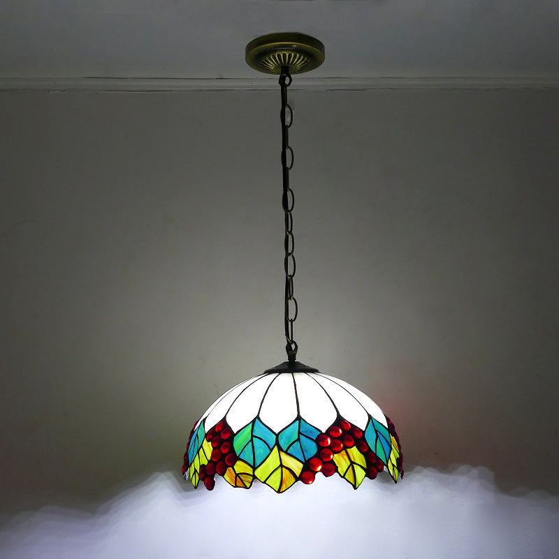 Traditional Tiffany Dome Iron Glass 1-Light Pendant Light For Living Room