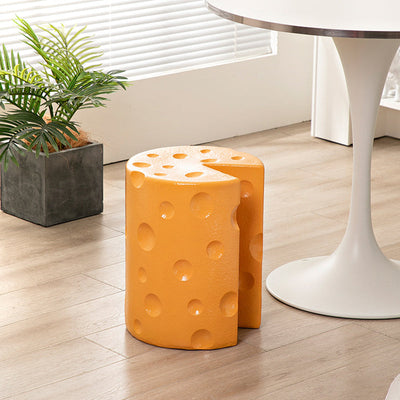 Contemporary Creative Kids Round Cylinder Cheese Resin Side Table For Bedroom