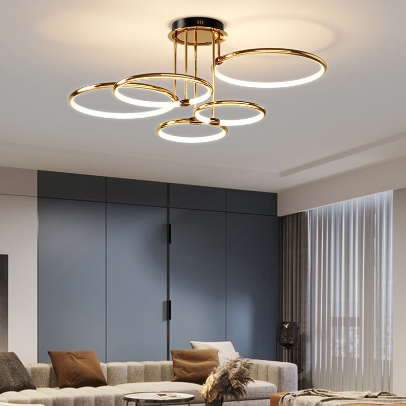 Contemporary Luxury Circle Combo Design LED Semi-Flush Mount Ceiling Light For Bedroom