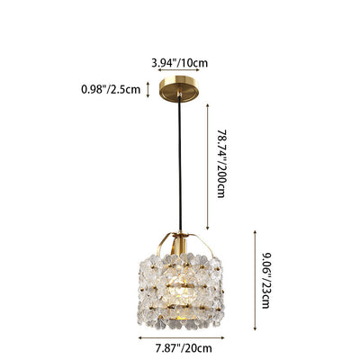 Traditional French All-Copper Crystal Flower 1-Light Pendant Light For Dining Room