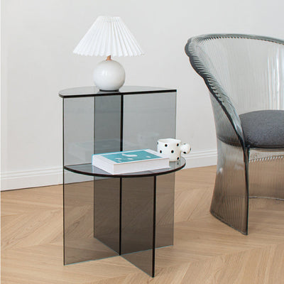 Contemporary Scandinavian Acrylic Semicircle End Table 2-Tier For Living Room