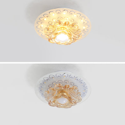 Modern Luxury Crystal Glass Round Flower LED Flush Mount Ceiling Light For Hallway