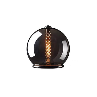 Modern Minimalist Geometric Smokey Gray Glass Hardware LED Table Lamp For Home Office