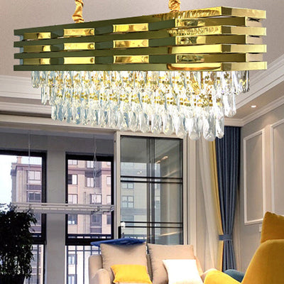 Contemporary Luxury Square Stacked Branch Crystal Metal Stainless Steel 5/7/8/9 Light Chandelier For Living Room