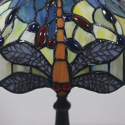 Traditional Tiffany Stained Glass Dragonfly 1-Light Table Lamp For Living Room