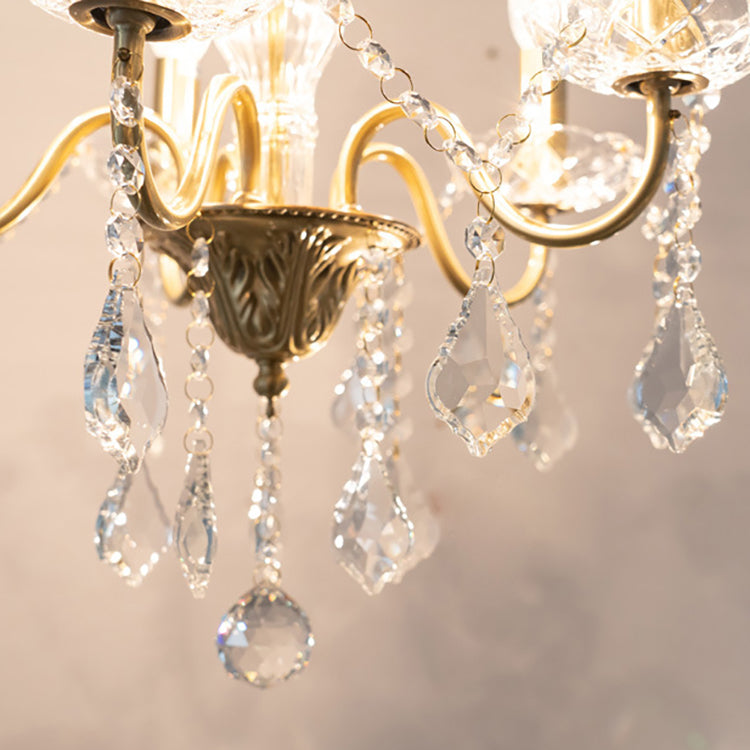 Traditional French Round Branch Crystal Candelabra Full Brass Glass 5/6/8 Light Chandelier For Living Room