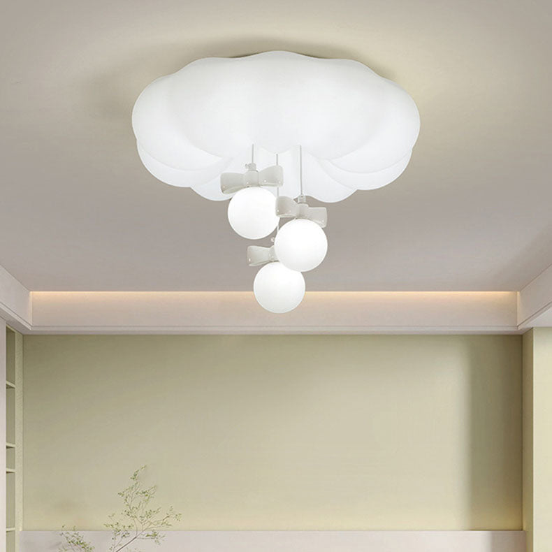 Modern Minimalist Clouds Spherical Bow Iron Plastic LED Flush Mount Ceiling Light For Bedroom