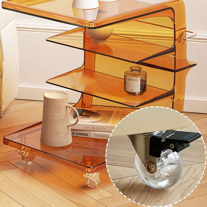 Modern Minimalist Square Acrylic End Table Four Tiers Wheels For Living Room