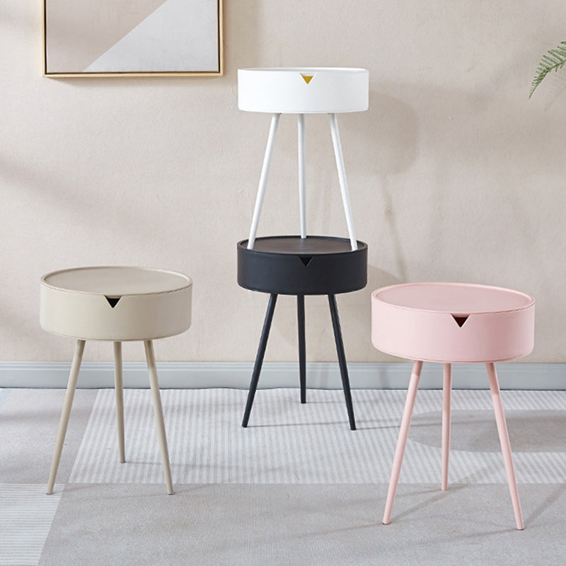 Modern Minimalist Round Tripod Plastic Nightstand 1-Storage For Bedroom