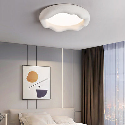 Traditional Japanese Iron Fiberglass Cloud Shape LED Flush Mount Ceiling Light For Living Room