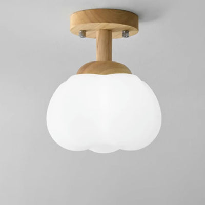 Modern Simplicity Rubber Wood PE Pumpkin Round 1-Light Semi-Flush Mount Ceiling Light For Hallway