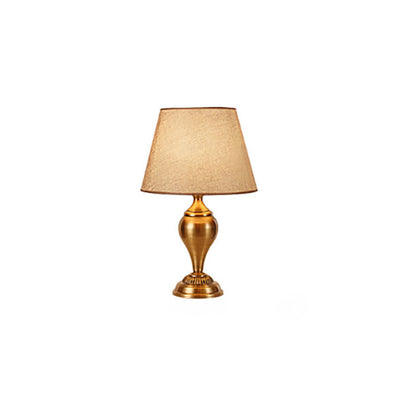 Modern Transitional Round Fabric Shade Hardware Base 1-Light Table Lamp For Bedroom