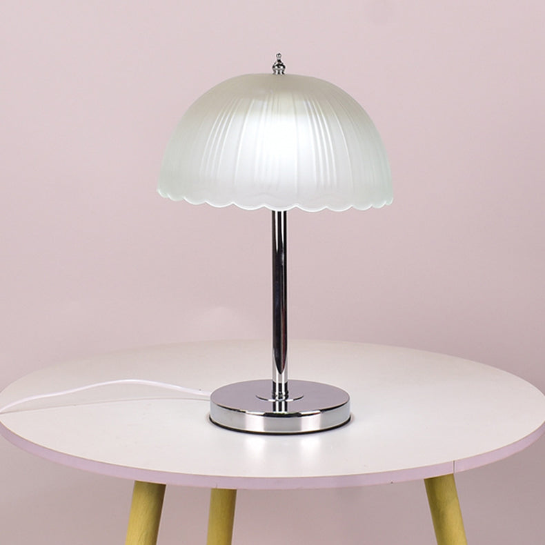 Contemporary Nordic Petal Dome Frosted Glass 1-Light Table Lamp For Bedroom