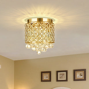 Modern Luxury Round Iron Crystal 2-Light Flush Mount Ceiling Light For Living Room