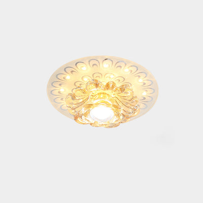 Modern Luxury Crystal Glass Round Flower LED Flush Mount Ceiling Light For Hallway