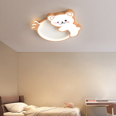 Contemporary Creative Bear Iron Acrylic LED Flush Mount Ceiling Light For Bedroom