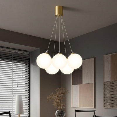 Contemporary Creative Orb Balloon Copper Glass 4/5/7 Light Chandelier For Living Room