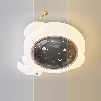 Modern Art Deco Kids Iron PE Astronaut Round LED Flush Mount Ceiling Light For Bedroom