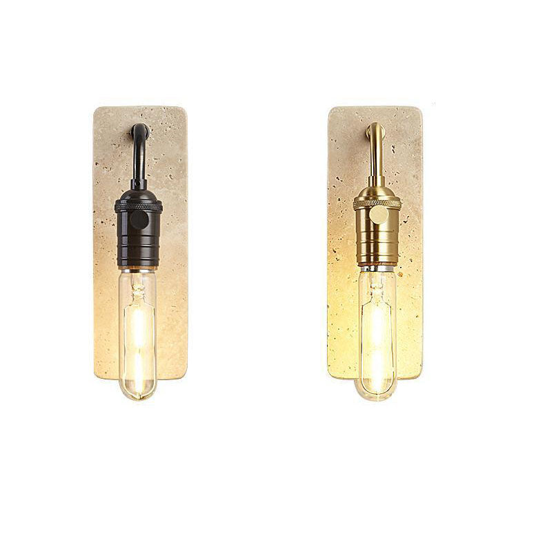 Contemporary Retro Travertine Brass Round 1-Light Wall Sconce Lamp For Bedroom