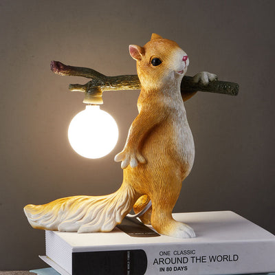 Contemporary Creative Resin Cartoon Squirrel Glass Ball Shade 1-Light Table Lamp For Bedroom