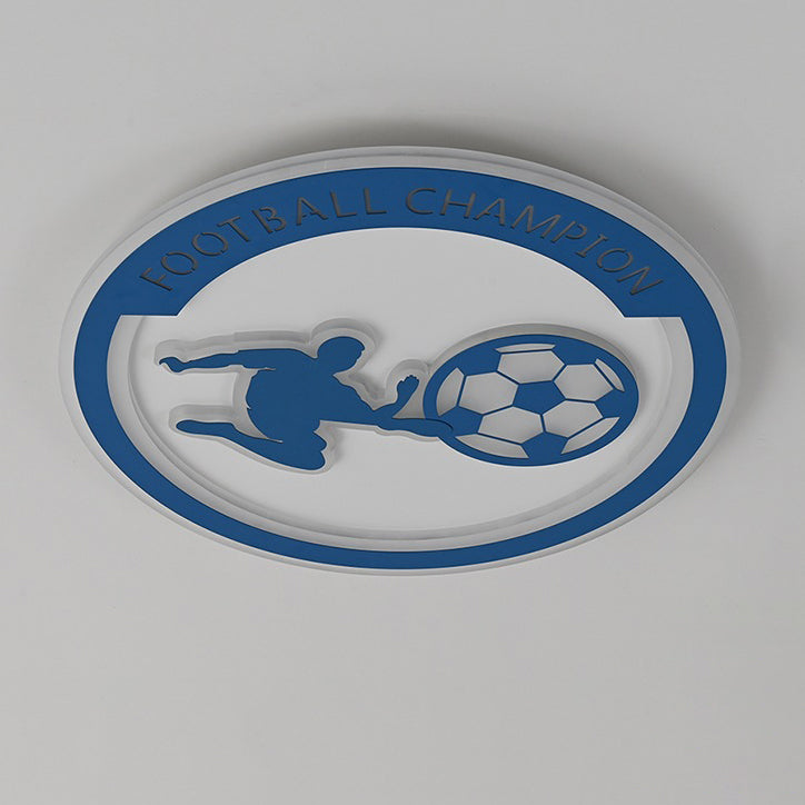 Contemporary Creative Kids Round Football Iron Acrylic LED Flush Mount Ceiling Light For Bedroom