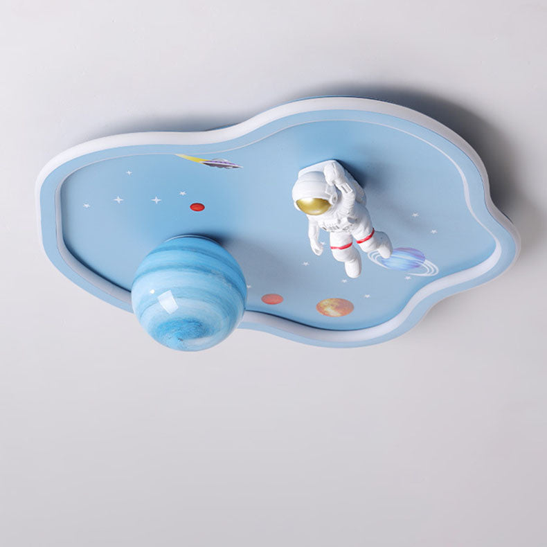 Contemporary Creative Cartoon Planet Spaceman Acrylic LED Kids Flush Mount Ceiling Light For Living Room