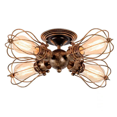 Contemporary Industrial Iron Cage Grill 3/4 Light Semi-Flush Mount Ceiling Light For Living Room