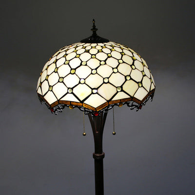 Traditional Tiffany Mediterranean Dragonfly Stained Glass Dome Shade 2-Light Standing Floor Lamp For Home Office