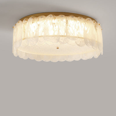 Modern Minimalist Round Petal Hardware Glass LED Semi-Flush Mount Ceiling Light For Living Room