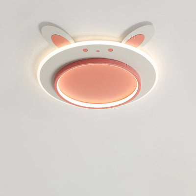 Modern Simplicity Kids Iron Acrylic Rabbit Round LED Flush Mount Ceiling Light For Bedroom