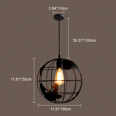 Contemporary Industrial Round Globe Iron Mesh Shade 1-Light Pendant Light For Living Room