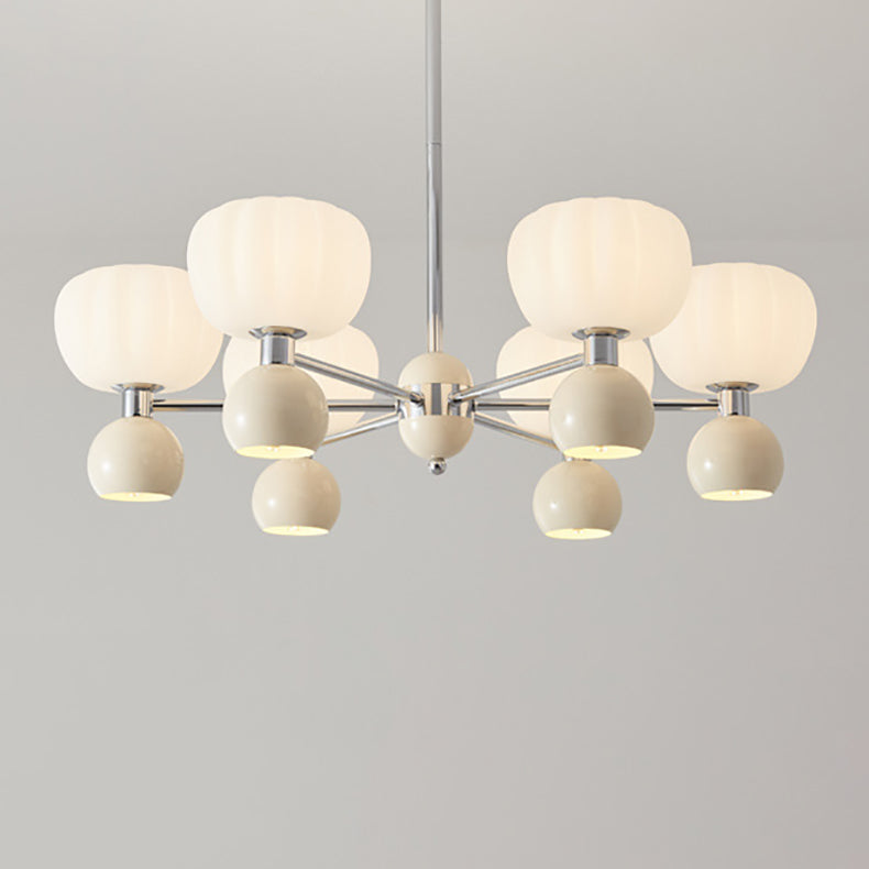 Contemporary Nordic Cream Acrylic Pumpkin Shade Iron Frame 12/16-Light Chandelier For Living Room