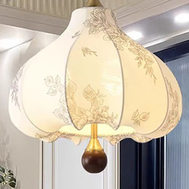 Traditional French Chestnut Print Metal Ash Wood Fabric 3/5 Light Chandeliers For Dining Room