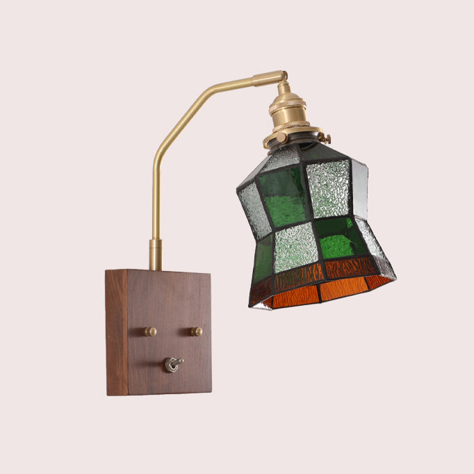 Contemporary Retro Square Cone All Copper Wood Glass 1-Light Wall Sconce Lamp For Living Room