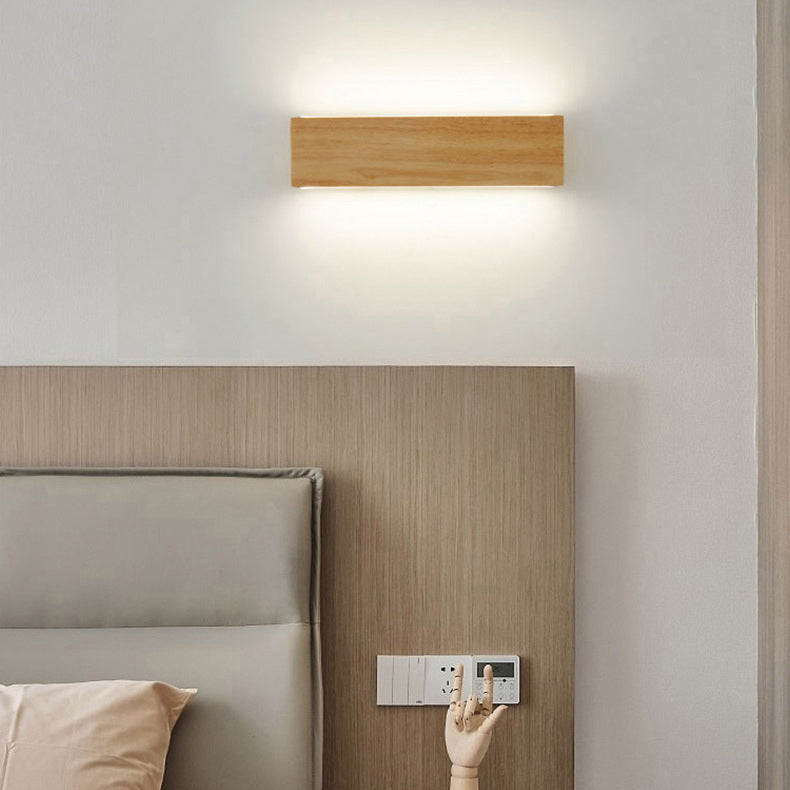 Contemporary Scandinavian Wooden Acrylic Linear LED Wall Sconce Lamp For Bedroom