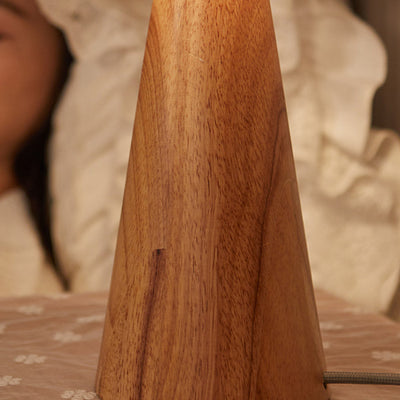 Traditional Japanese Round Tapered Solid Wood Base Fabric 1-Light Table Lamp For Bedroom