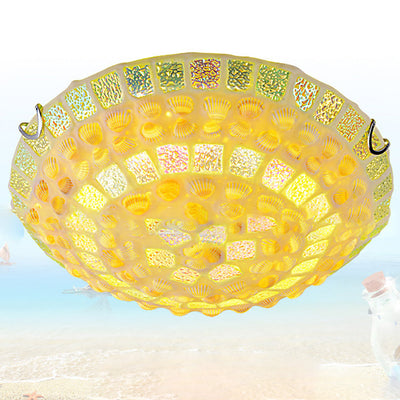 Contemporary Creative Round Irregular Shell Stained Glass 2/3/4 Light Flush Mount Ceiling Light For Living Room