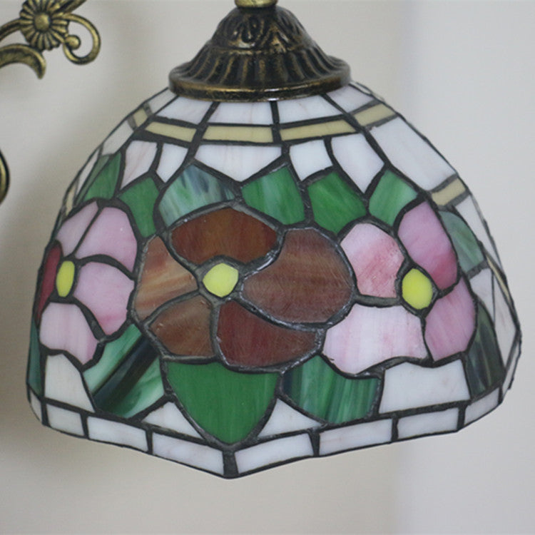 Traditional Tiffany Dome Flower Zinc Alloy Iron Stained Glass 1-Light Wall Sconce Lamp For Living Room