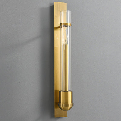 Modern Luxury Golden Finish Frame Glass Cylinder LED Wall Sconce Lamp For Living Room